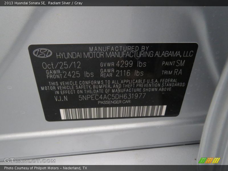 Radiant Silver / Gray 2013 Hyundai Sonata SE