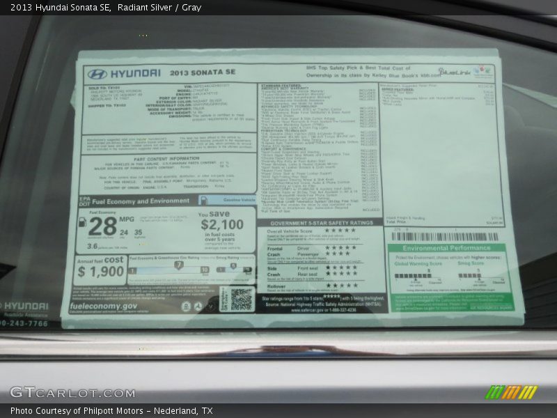 Radiant Silver / Gray 2013 Hyundai Sonata SE