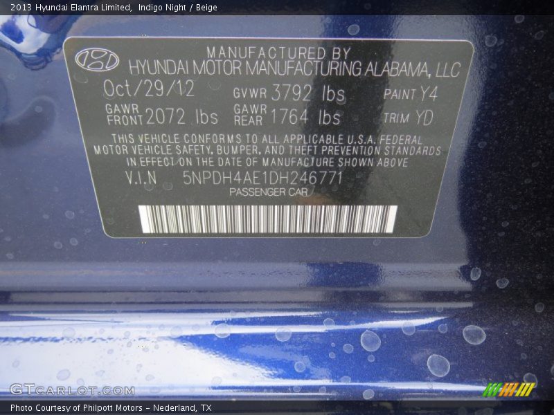 Indigo Night / Beige 2013 Hyundai Elantra Limited
