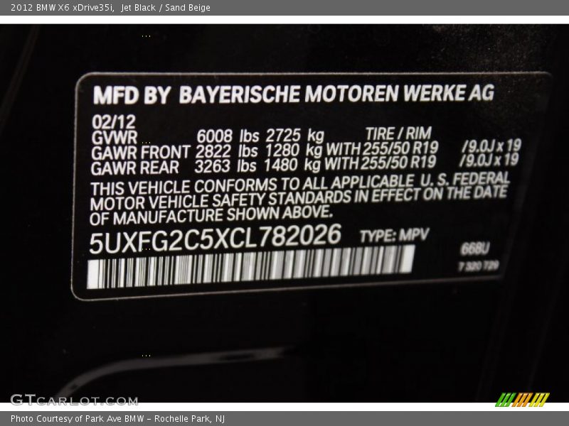Jet Black / Sand Beige 2012 BMW X6 xDrive35i