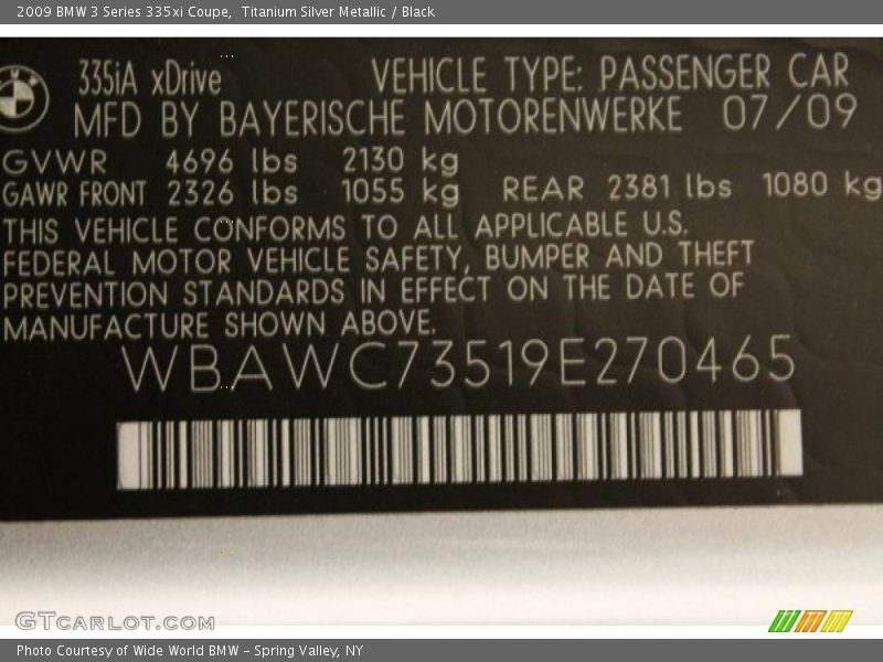 Titanium Silver Metallic / Black 2009 BMW 3 Series 335xi Coupe