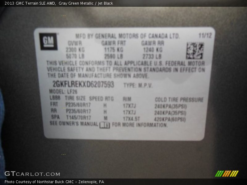 Gray Green Metallic / Jet Black 2013 GMC Terrain SLE AWD