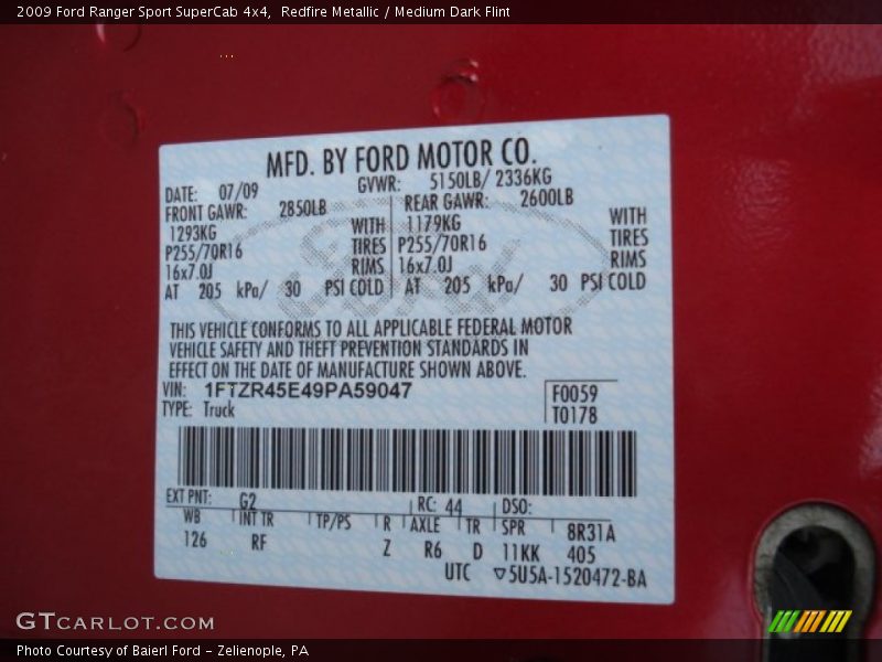 Redfire Metallic / Medium Dark Flint 2009 Ford Ranger Sport SuperCab 4x4