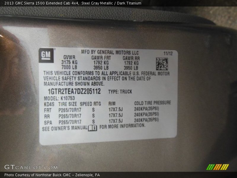Steel Gray Metallic / Dark Titanium 2013 GMC Sierra 1500 Extended Cab 4x4