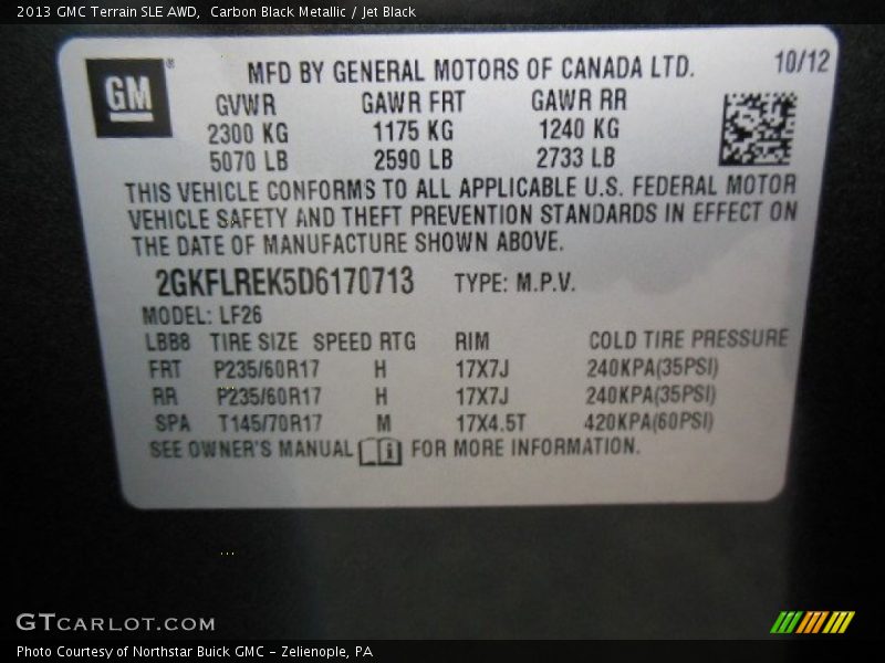 Carbon Black Metallic / Jet Black 2013 GMC Terrain SLE AWD