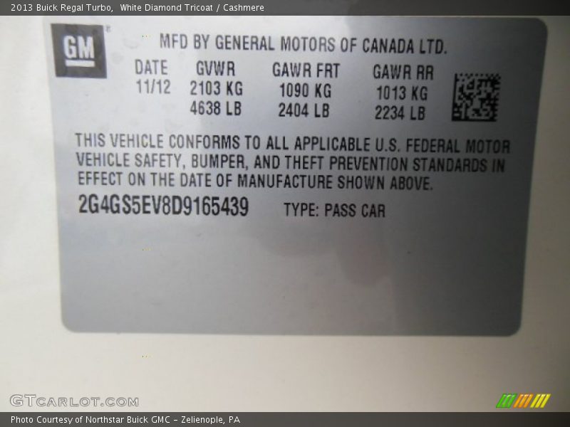 White Diamond Tricoat / Cashmere 2013 Buick Regal Turbo