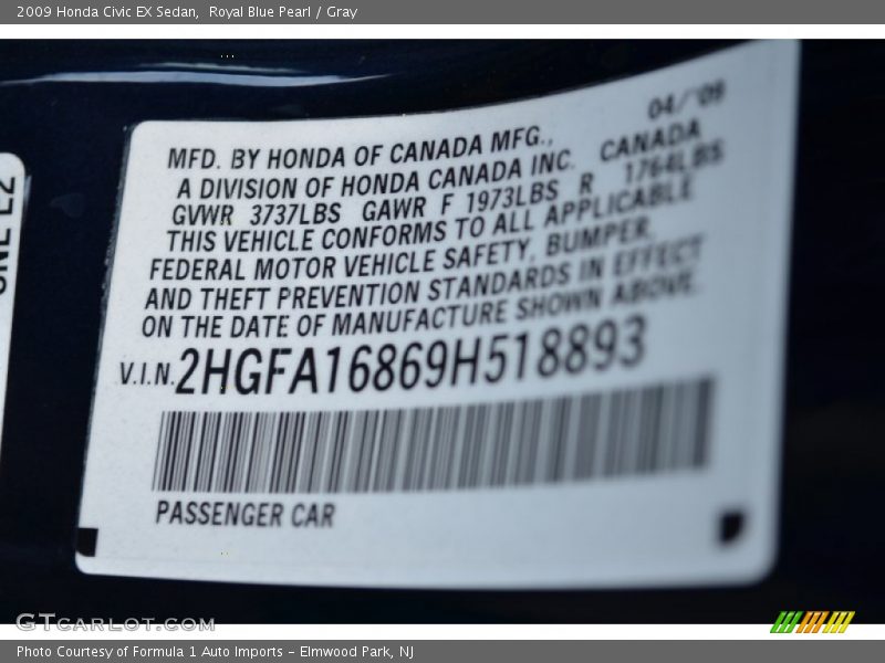 Royal Blue Pearl / Gray 2009 Honda Civic EX Sedan