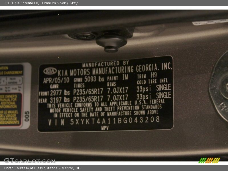 Titanium Silver / Gray 2011 Kia Sorento LX