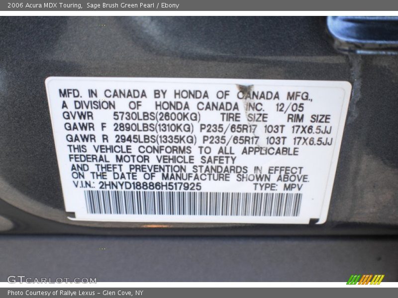 Sage Brush Green Pearl / Ebony 2006 Acura MDX Touring
