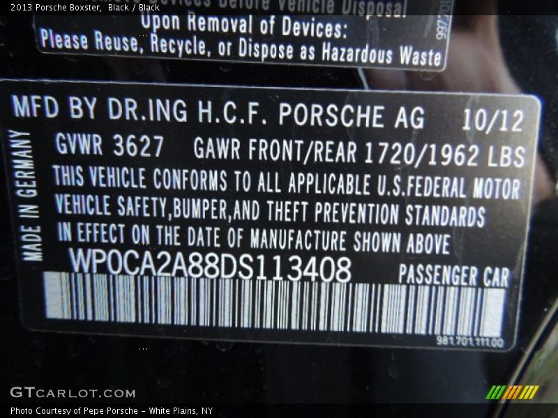 Black / Black 2013 Porsche Boxster