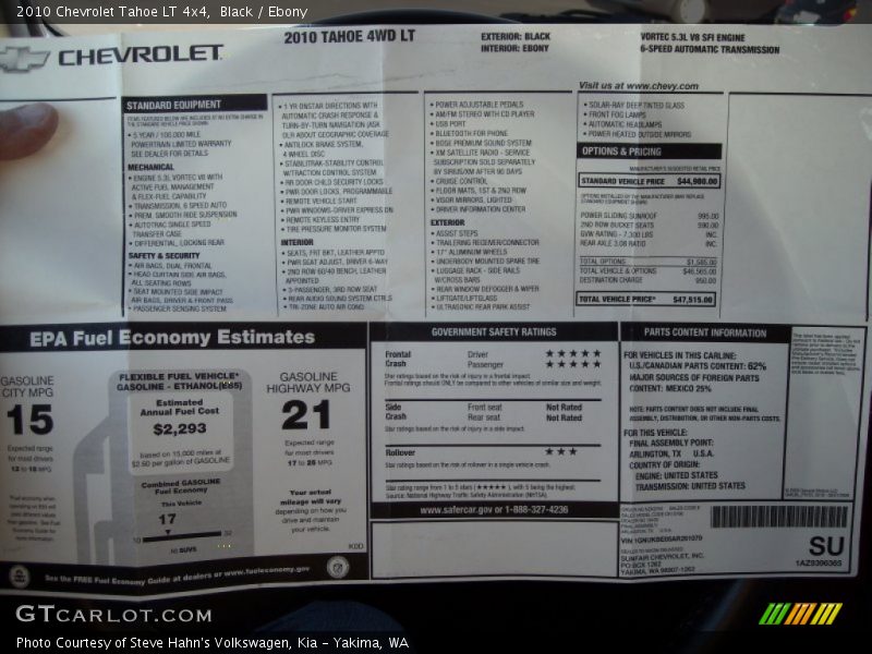 Black / Ebony 2010 Chevrolet Tahoe LT 4x4