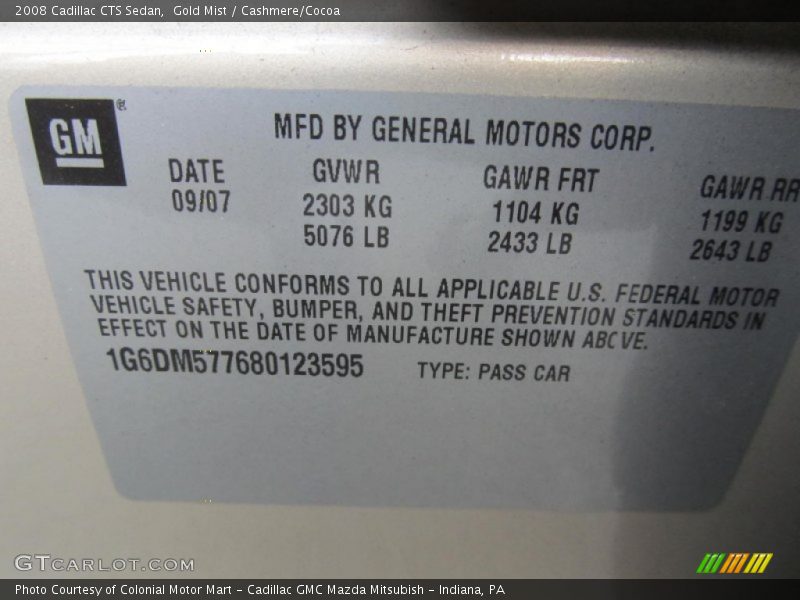 Gold Mist / Cashmere/Cocoa 2008 Cadillac CTS Sedan
