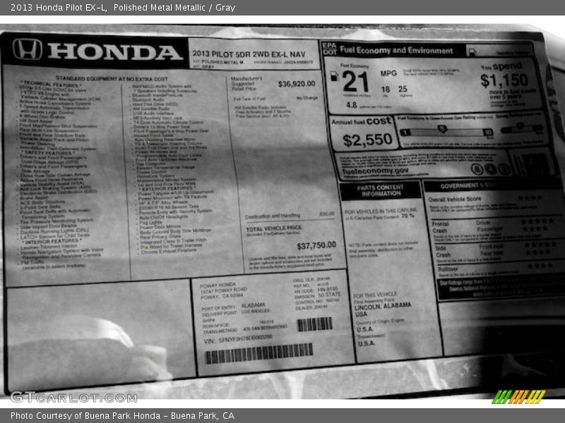 Polished Metal Metallic / Gray 2013 Honda Pilot EX-L