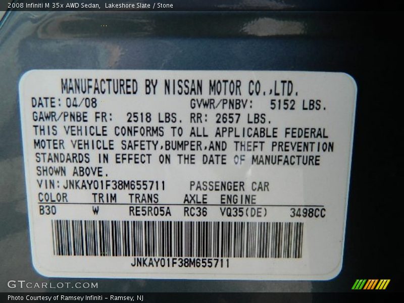 Lakeshore Slate / Stone 2008 Infiniti M 35x AWD Sedan