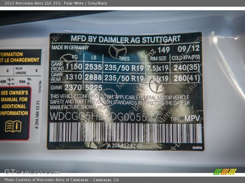 Polar White / Grey/Black 2013 Mercedes-Benz GLK 350