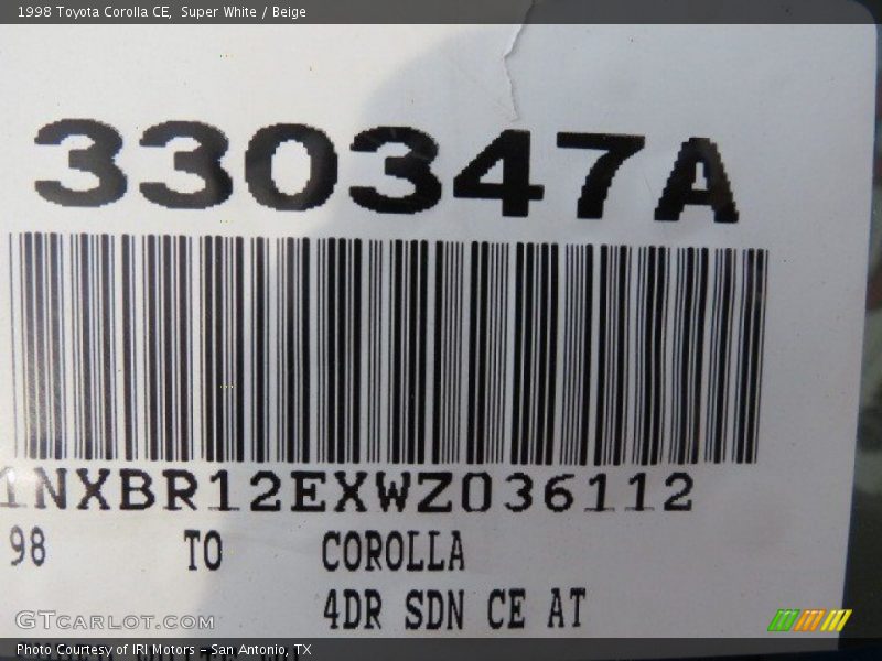 Super White / Beige 1998 Toyota Corolla CE