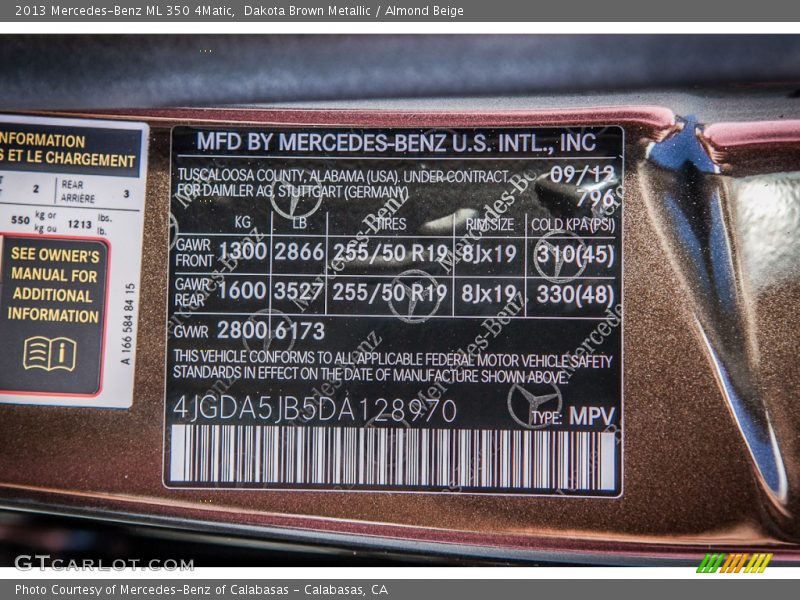 Dakota Brown Metallic / Almond Beige 2013 Mercedes-Benz ML 350 4Matic