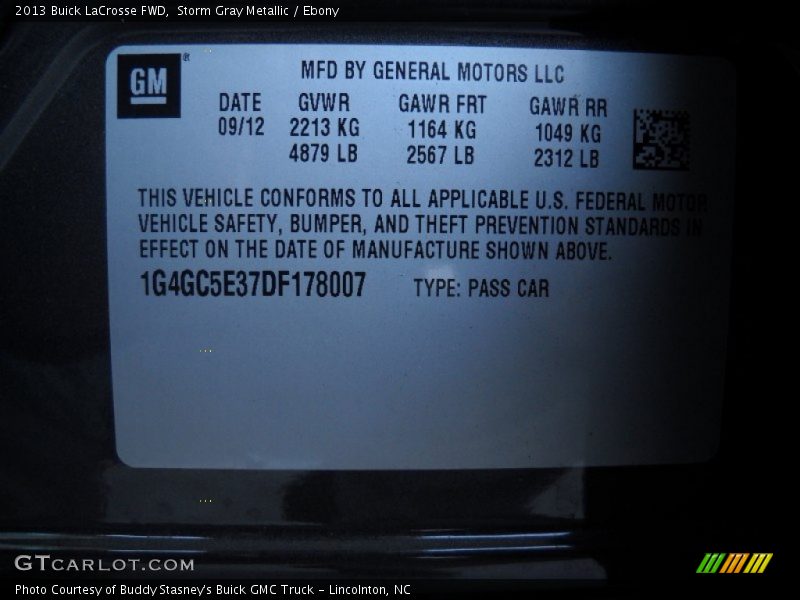 Storm Gray Metallic / Ebony 2013 Buick LaCrosse FWD