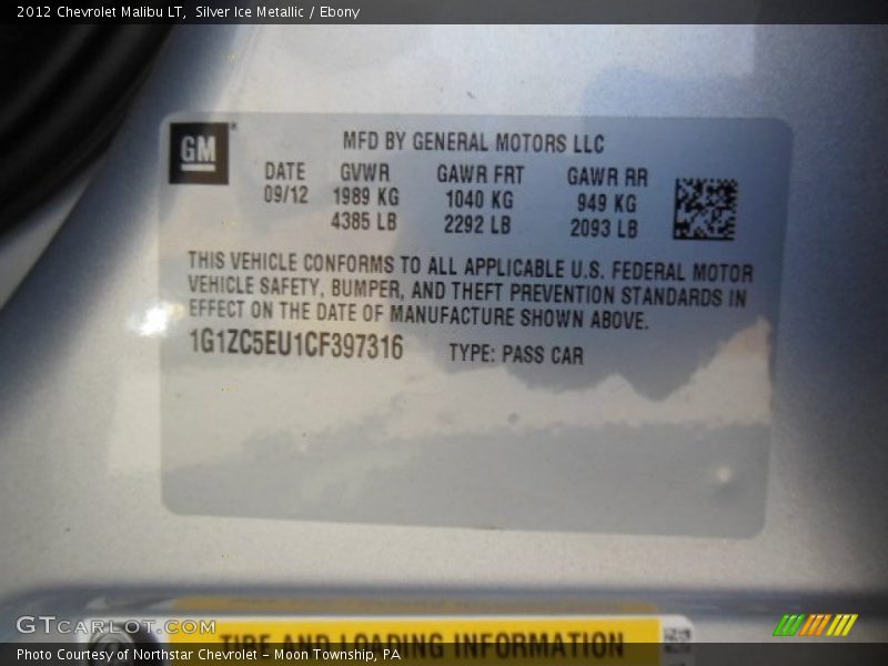 Silver Ice Metallic / Ebony 2012 Chevrolet Malibu LT