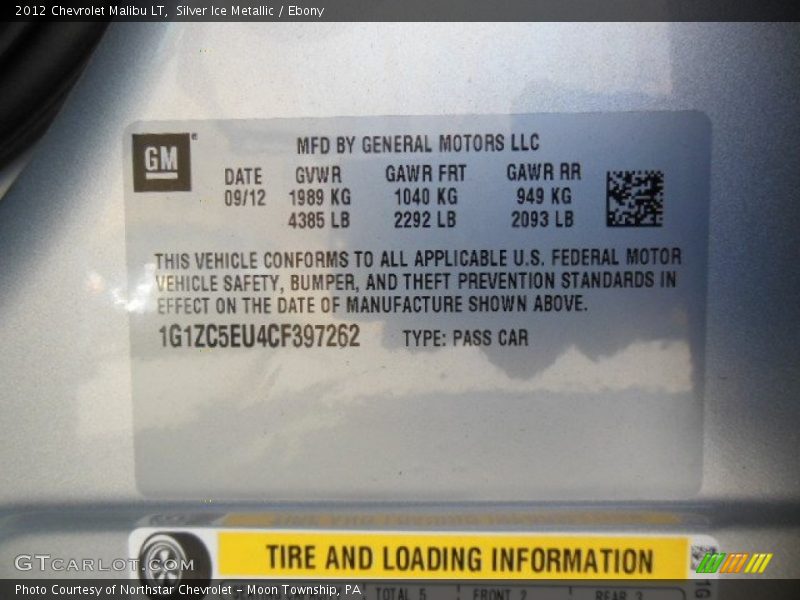 Silver Ice Metallic / Ebony 2012 Chevrolet Malibu LT