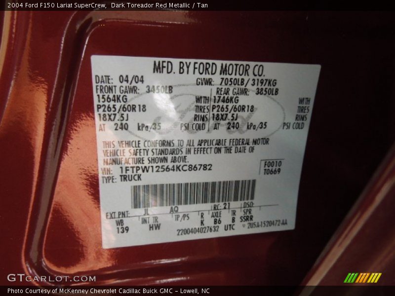 Dark Toreador Red Metallic / Tan 2004 Ford F150 Lariat SuperCrew