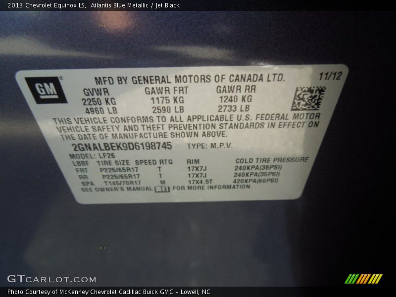 Atlantis Blue Metallic / Jet Black 2013 Chevrolet Equinox LS