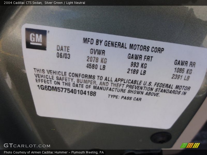 Silver Green / Light Neutral 2004 Cadillac CTS Sedan