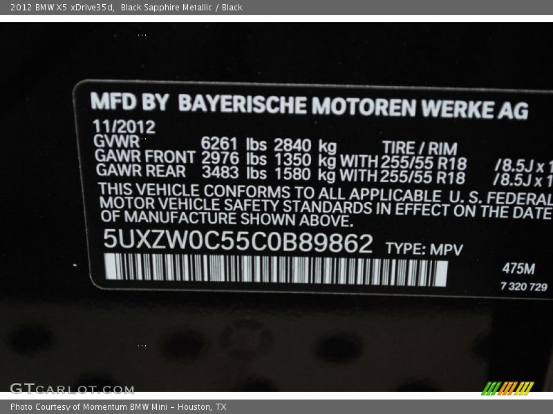 Black Sapphire Metallic / Black 2012 BMW X5 xDrive35d