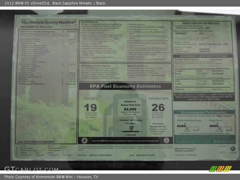 Black Sapphire Metallic / Black 2012 BMW X5 xDrive35d