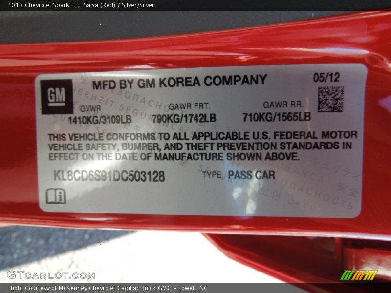Salsa (Red) / Silver/Silver 2013 Chevrolet Spark LT