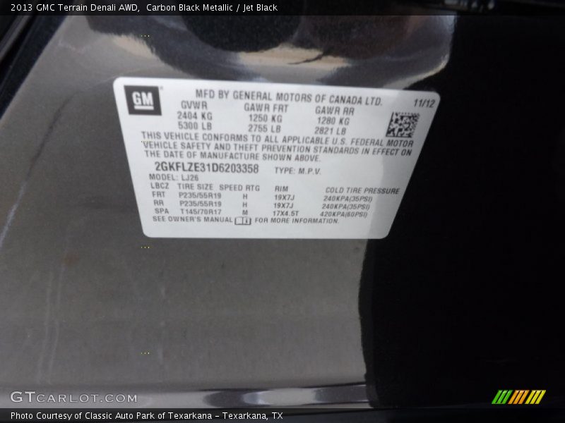 Carbon Black Metallic / Jet Black 2013 GMC Terrain Denali AWD