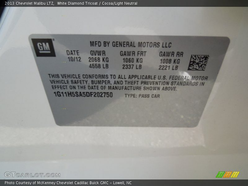 White Diamond Tricoat / Cocoa/Light Neutral 2013 Chevrolet Malibu LTZ