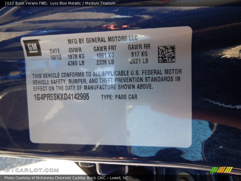Luxo Blue Metallic / Medium Titanium 2013 Buick Verano FWD