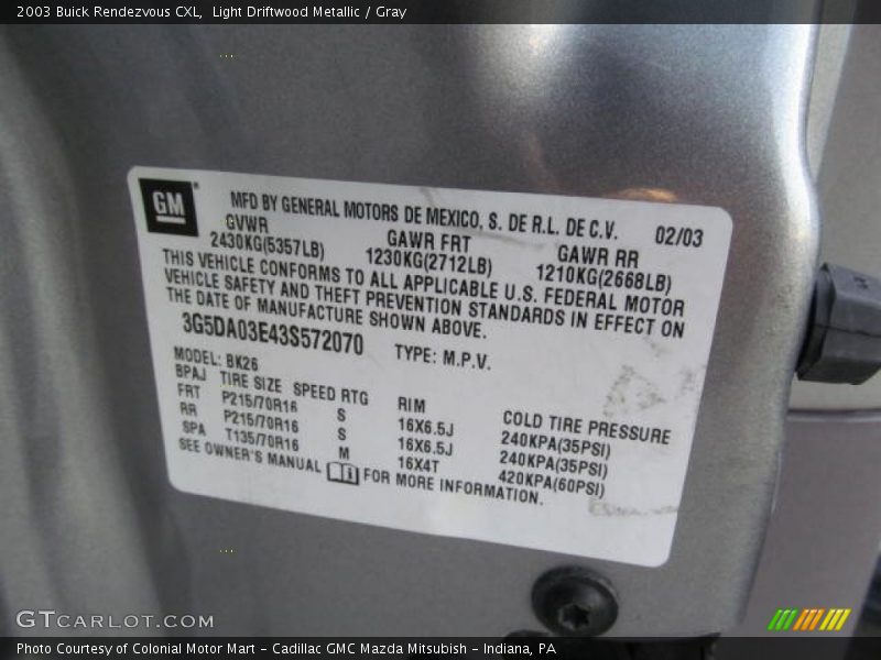 Light Driftwood Metallic / Gray 2003 Buick Rendezvous CXL