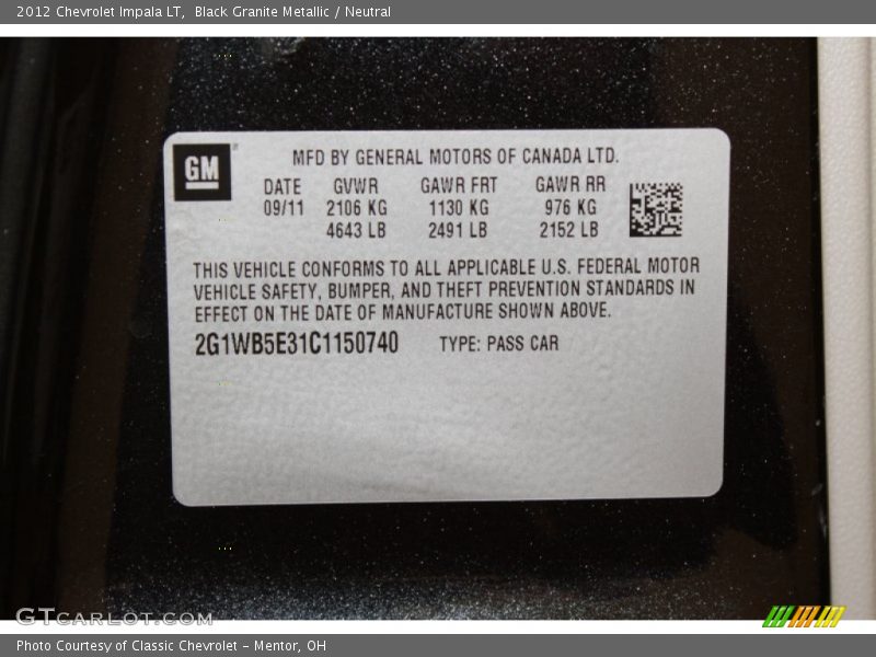 Black Granite Metallic / Neutral 2012 Chevrolet Impala LT
