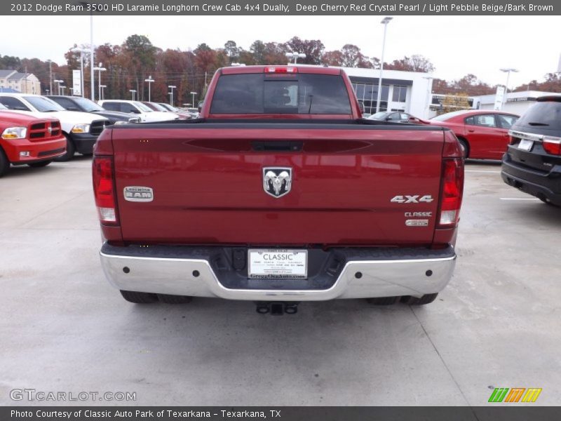 Deep Cherry Red Crystal Pearl / Light Pebble Beige/Bark Brown 2012 Dodge Ram 3500 HD Laramie Longhorn Crew Cab 4x4 Dually