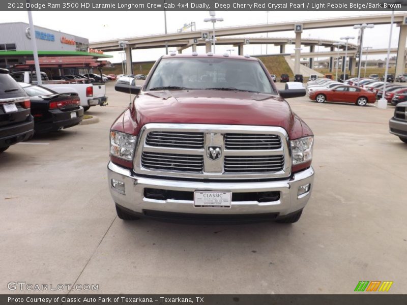 Deep Cherry Red Crystal Pearl / Light Pebble Beige/Bark Brown 2012 Dodge Ram 3500 HD Laramie Longhorn Crew Cab 4x4 Dually