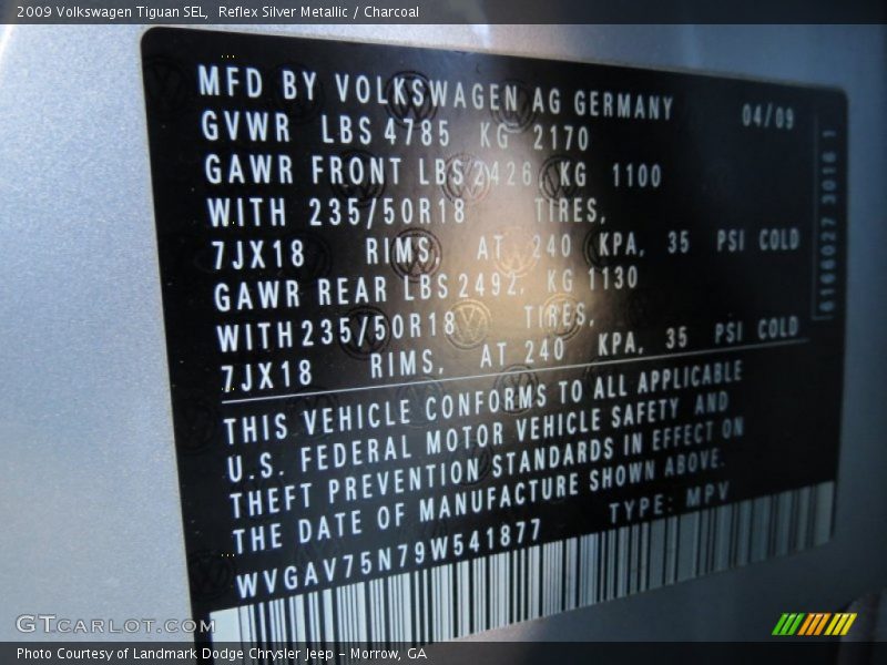 Reflex Silver Metallic / Charcoal 2009 Volkswagen Tiguan SEL