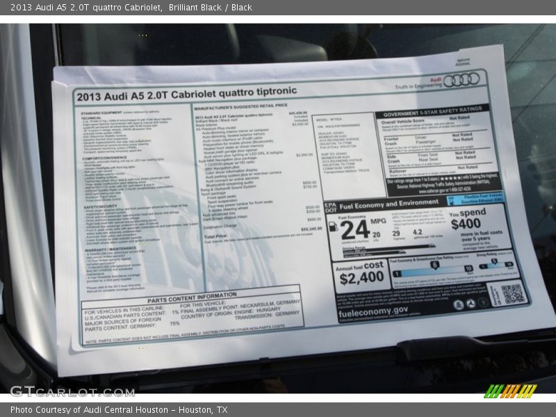  2013 A5 2.0T quattro Cabriolet Window Sticker