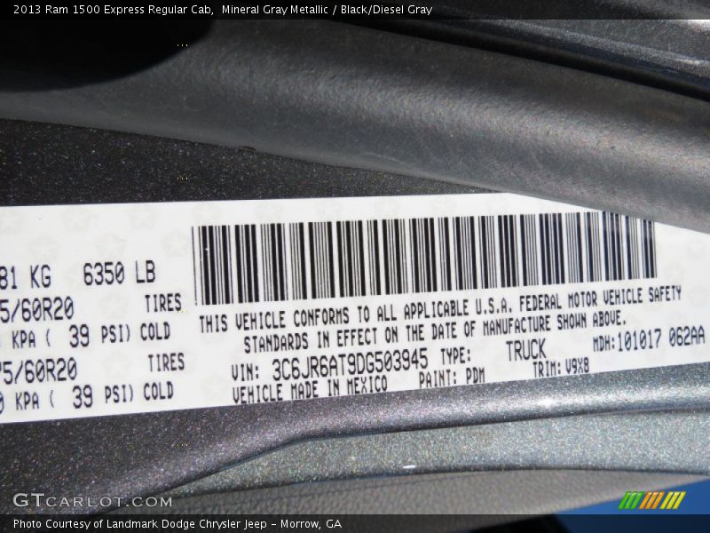 2013 1500 Express Regular Cab Mineral Gray Metallic Color Code PDM