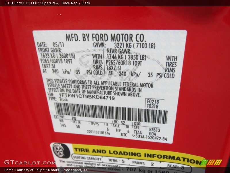 2011 F150 FX2 SuperCrew Race Red Color Code PQ