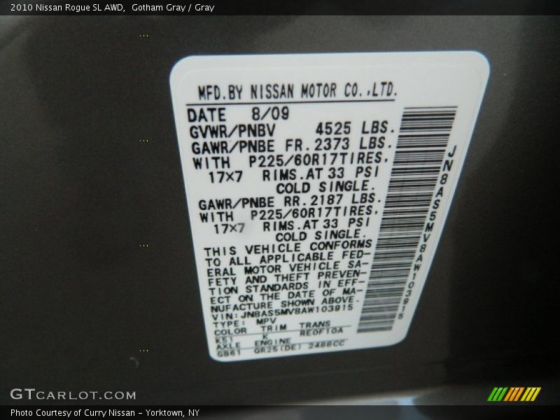 Gotham Gray / Gray 2010 Nissan Rogue SL AWD