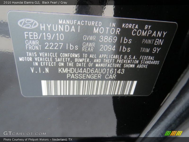 Black Pearl / Gray 2010 Hyundai Elantra GLS
