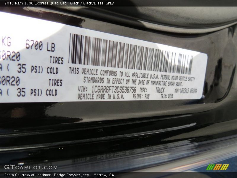 Black / Black/Diesel Gray 2013 Ram 1500 Express Quad Cab
