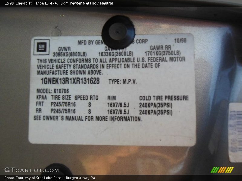 Light Pewter Metallic / Neutral 1999 Chevrolet Tahoe LS 4x4