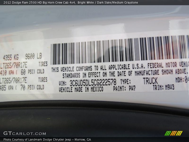Bright White / Dark Slate/Medium Graystone 2012 Dodge Ram 2500 HD Big Horn Crew Cab 4x4