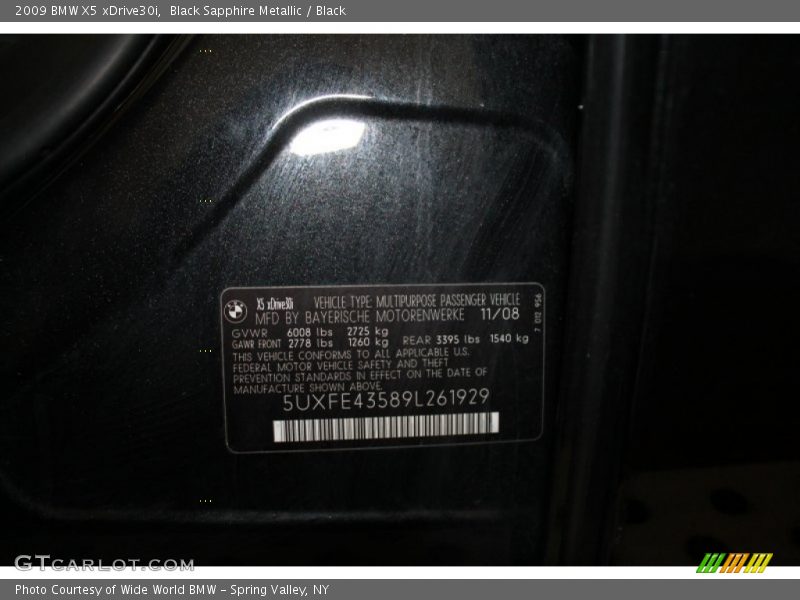 Black Sapphire Metallic / Black 2009 BMW X5 xDrive30i