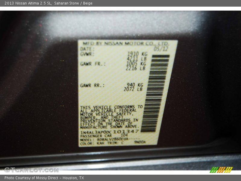 2013 Altima 2.5 SL Saharan Stone Color Code KAH