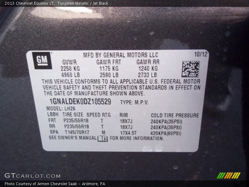 Tungsten Metallic / Jet Black 2013 Chevrolet Equinox LT