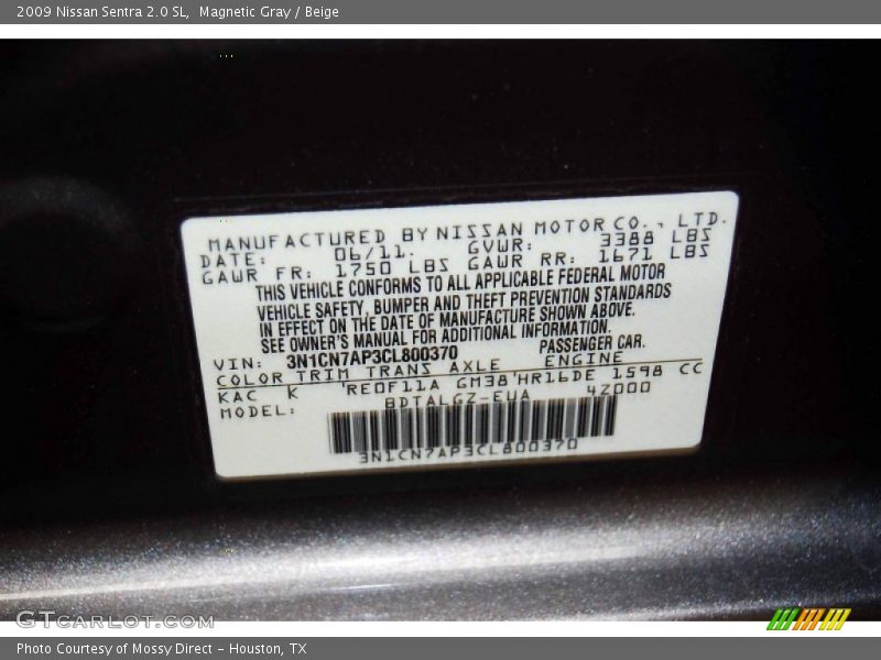 Magnetic Gray / Beige 2009 Nissan Sentra 2.0 SL